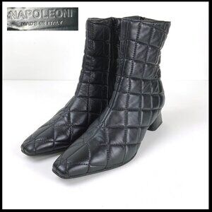Napoleoni Italy Black Quilted Leather Booties Sz 40 (9 - 9.5)